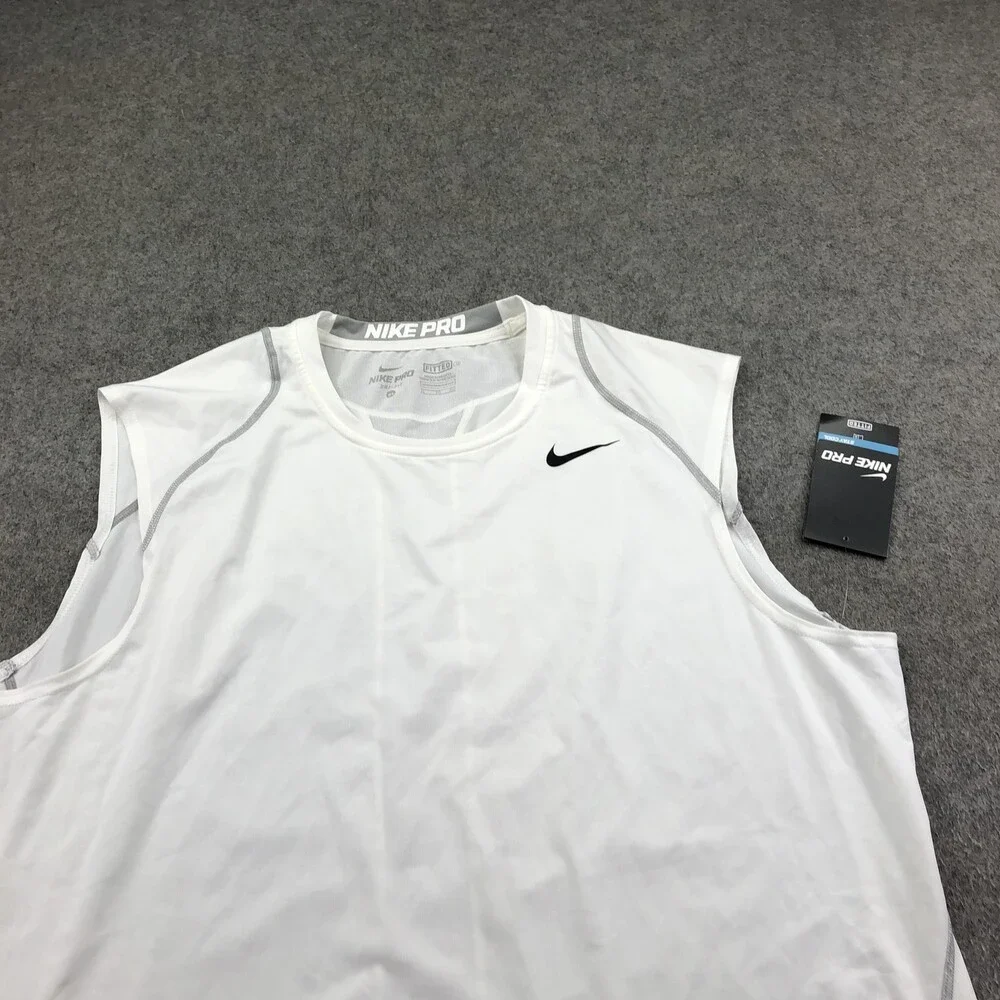 Nike Tank Top Mens XL White Pro Fitted Sleeveless Training Running Gym Athletic